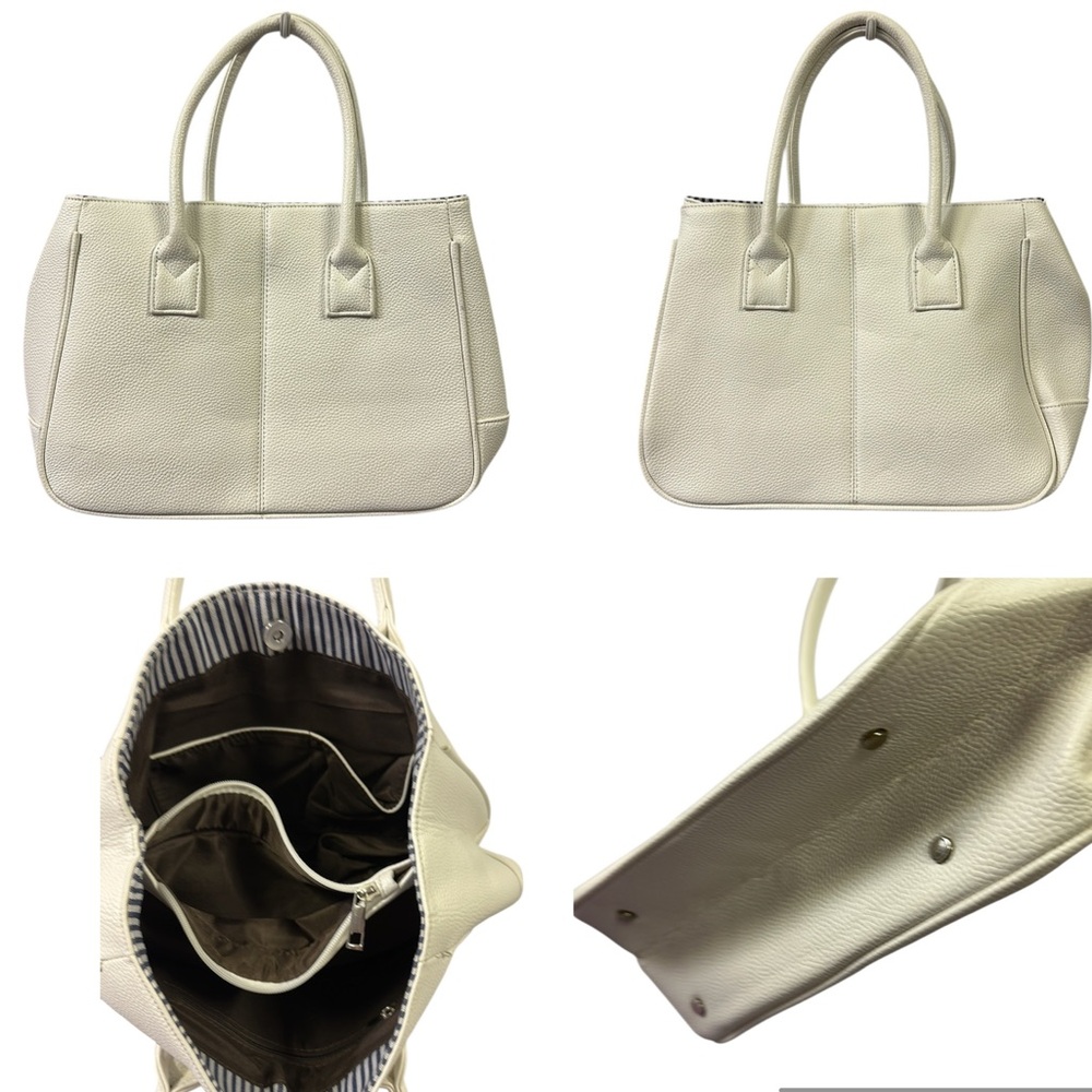 Hoxis White Pebbled Office Lady Handbag Tote Purse 13 x 9.5 x 4.5 inches